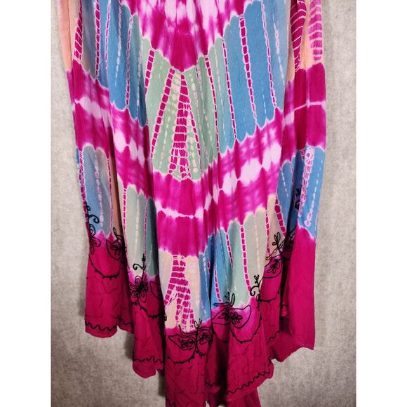 SOL Women's Tie-Dyed & Embroidered Pink Rainbow BoatneckMidi Dress ONE SIZE - Picture 3 of 9